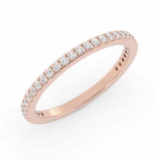 10K Rose Gold Round Three Quarter Pave Natural Diamond Wedding Band