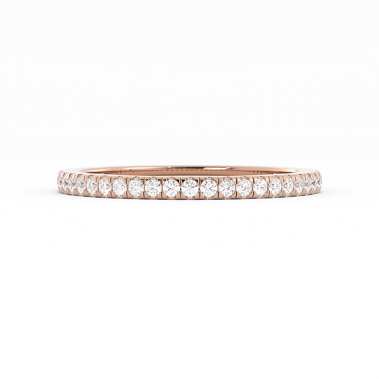 10K Rose Gold Round Three Quarter Pave Natural Diamond Wedding Band