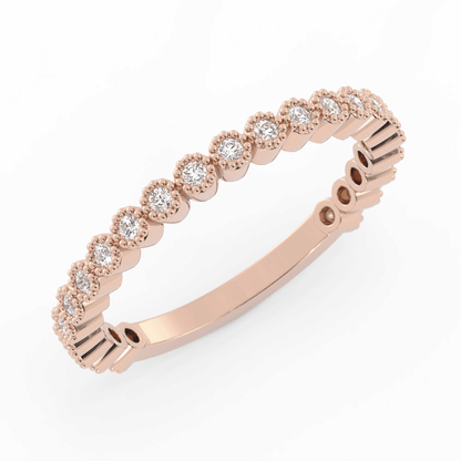 10K Rose Gold Round Three Quarter Milgrain Natural Diamond Wedding Band