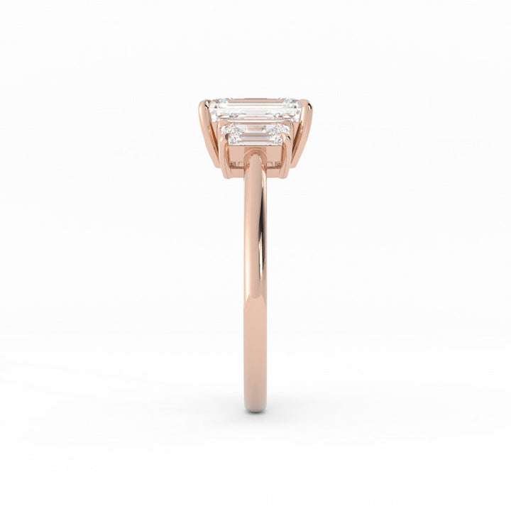0.5ct Moissanite Emerald Cut Three Stone 10K Rose Gold Engagement Ring
