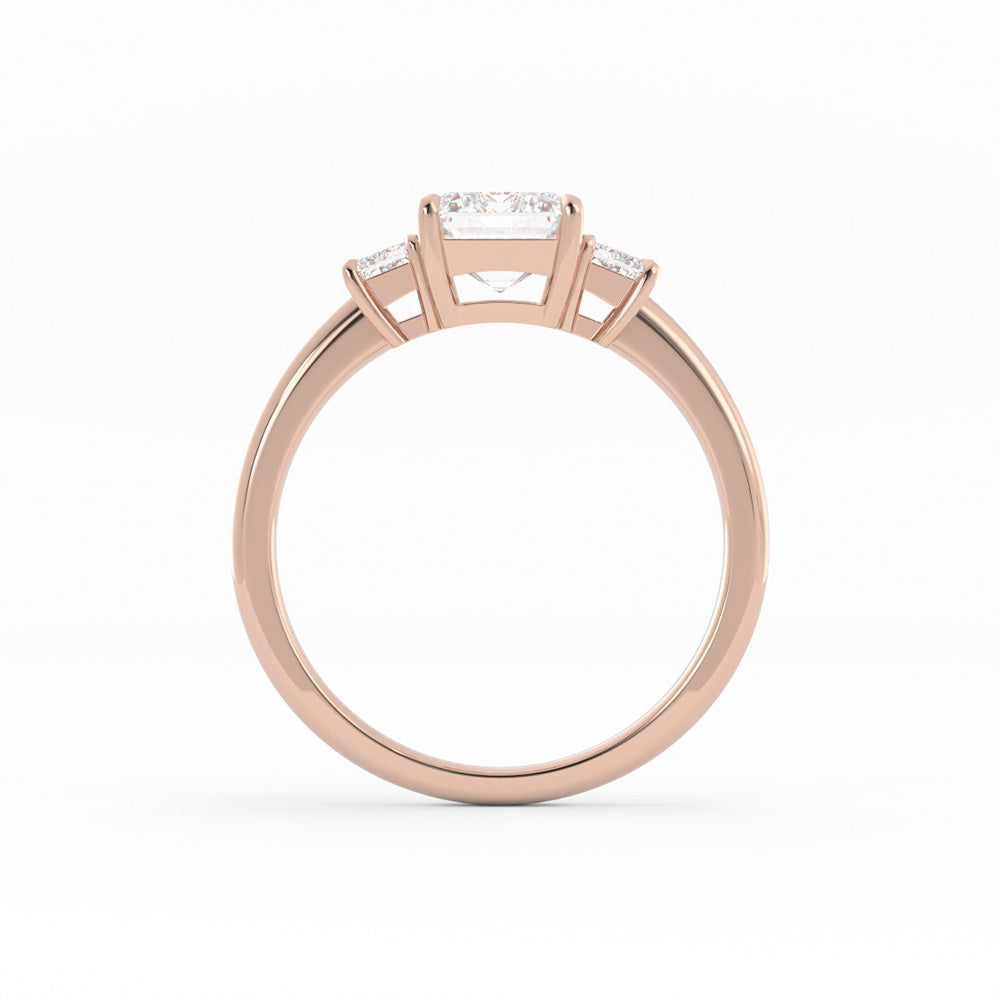 0.5ct Moissanite Emerald Cut Three Stone 10K Rose Gold Engagement Ring