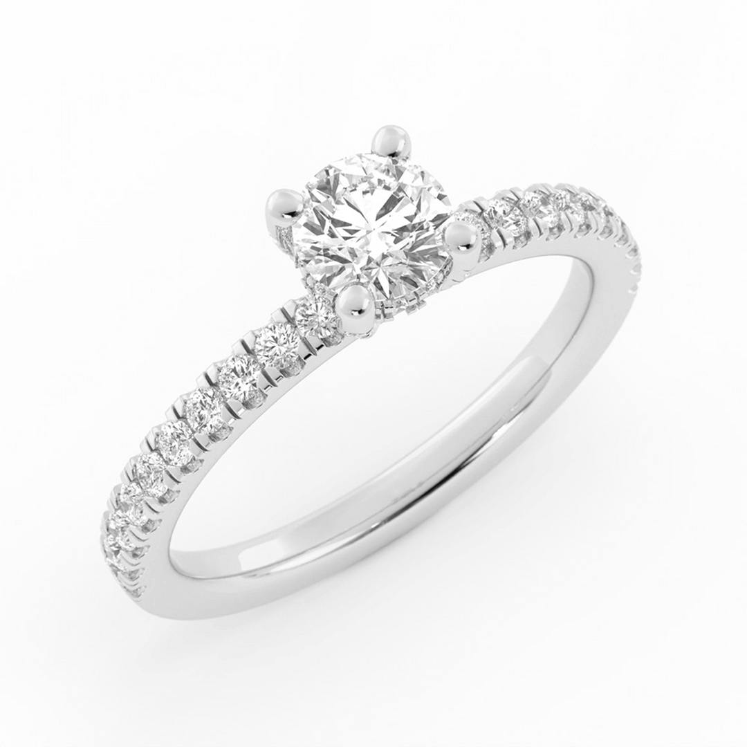 Pave Lab Grown Diamond Halo, Accent Engagement Ring