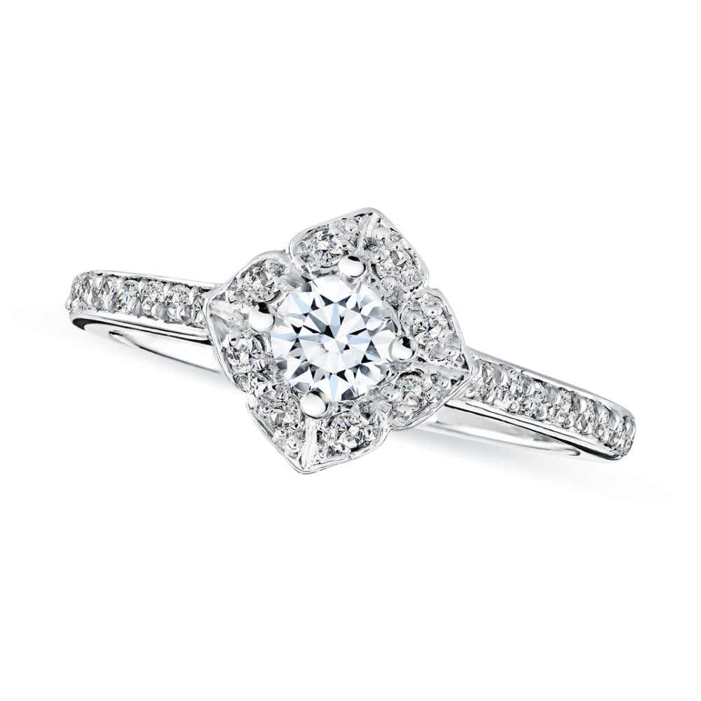 Shared Prong Lab Grown Diamond Square Halo Engagement Ring
