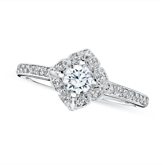 0.25ct Natural Diamond Shared Prong Square Halo 10K White Gold Engagement Ring