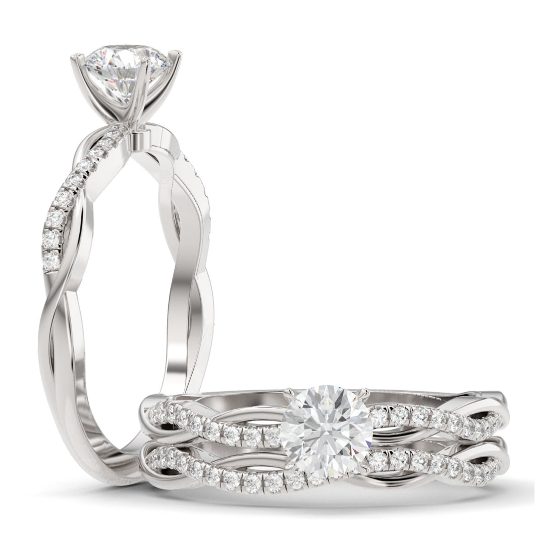 0.5ct Natural Diamond Pave Twist  Solitaire 10K White Gold Engagement Ring