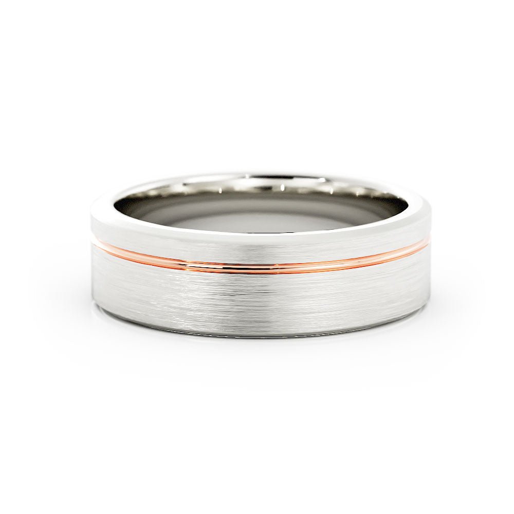 Two-Tone 10K White/Rose Gold Satin Flat Offset Groove 6mm Wedding Band