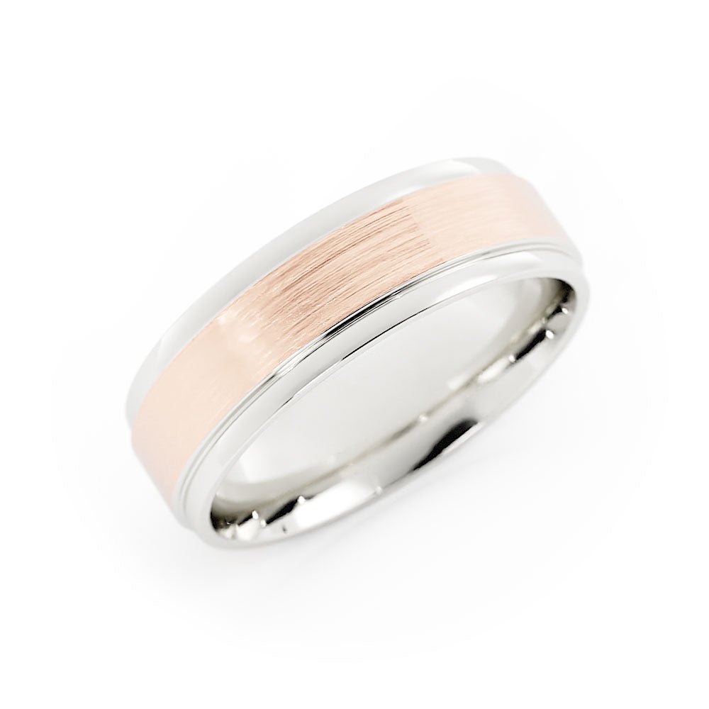 Two-Tone 10K White/Rose Gold Satin Step-Down Edge 6mm Wedding Band