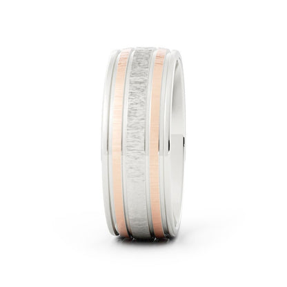 Two-Tone 10K White/Rose Gold Vertical Brush Double Inside Groove 7mm Wedding Band