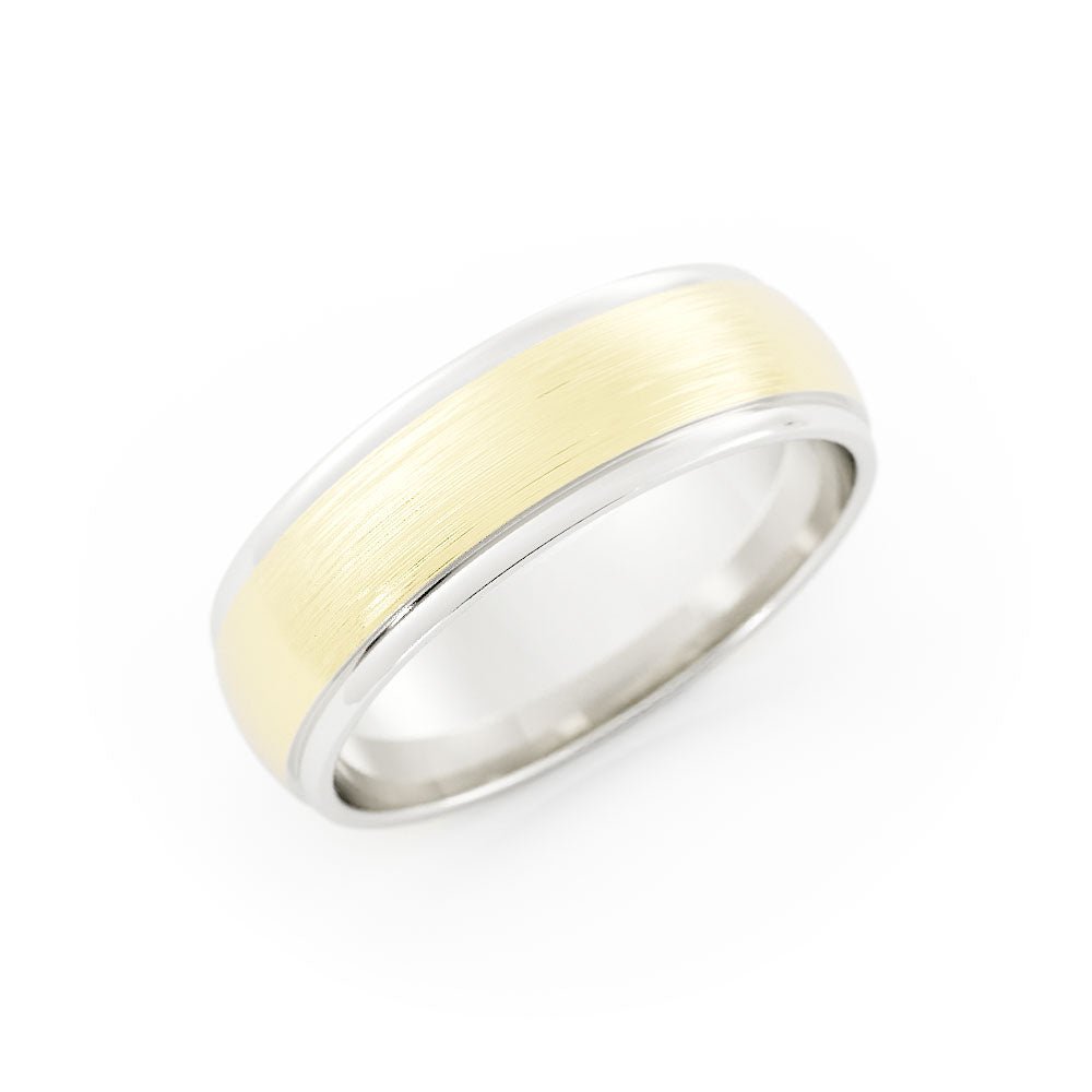 Two-Tone 10K White/Yellow Gold Satin Elevated Center 6mm Wedding Band