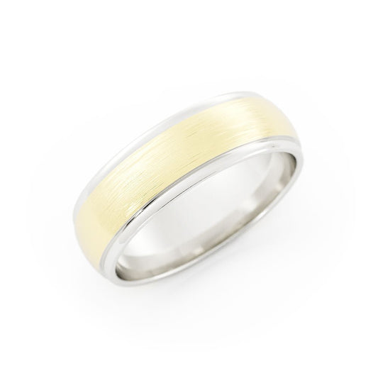 Two-Tone 10K White/Yellow Gold Satin Elevated Center 6mm Wedding Band