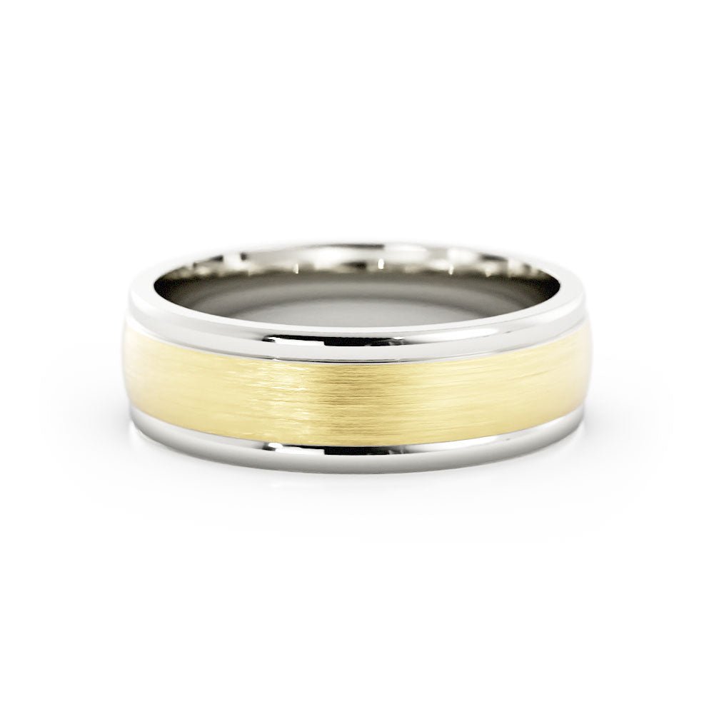 Two-Tone 10K White/Yellow Gold Satin Step-Down Edge 6mm Wedding Band