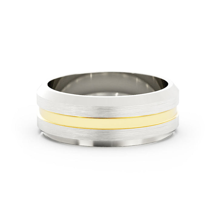 Two-Tone 10K White/Yellow Gold Satin Beveled Edge 7mm Wedding Band