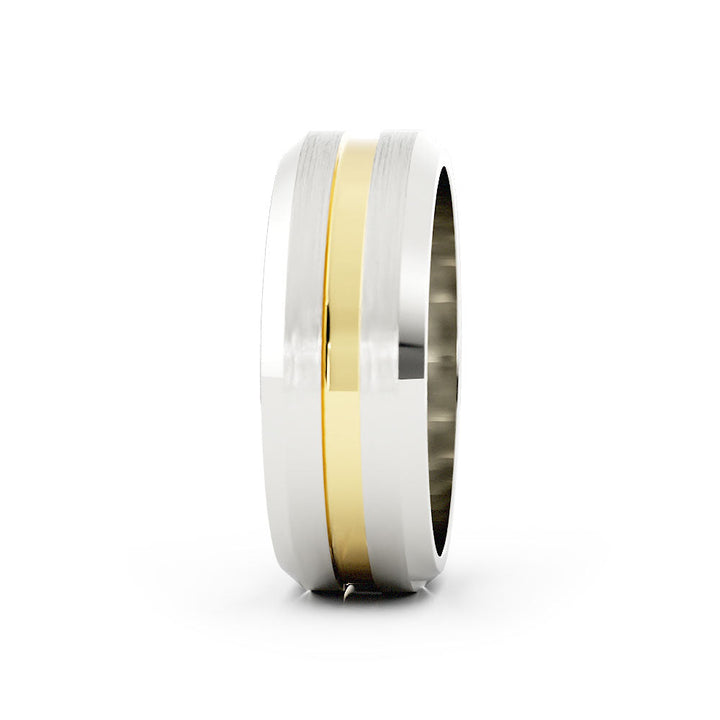Two-Tone 10K White/Yellow Gold Satin Beveled Edge 7mm Wedding Band