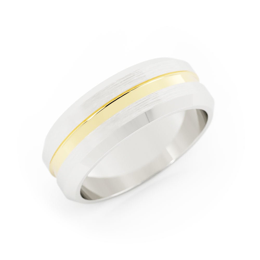 Two-Tone 10K White/Yellow Gold Satin Beveled Edge 7mm Wedding Band