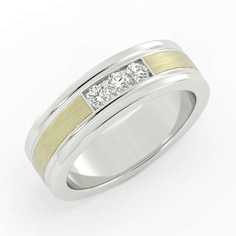 Two-Tone 10K White/Yellow Gold Round Triple Lab Grown Diamond Wedding Band