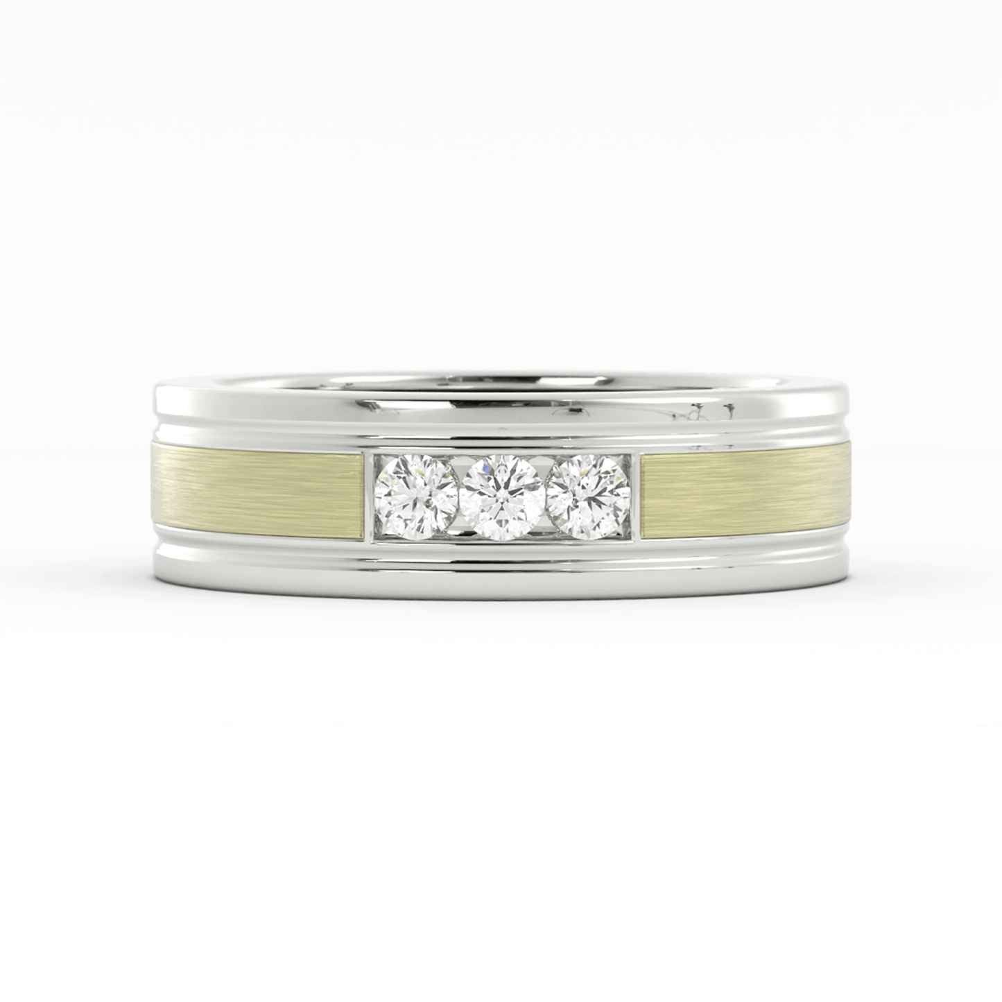 Two-Tone 10K White/Yellow Gold Round Triple Lab Grown Diamond Wedding Band