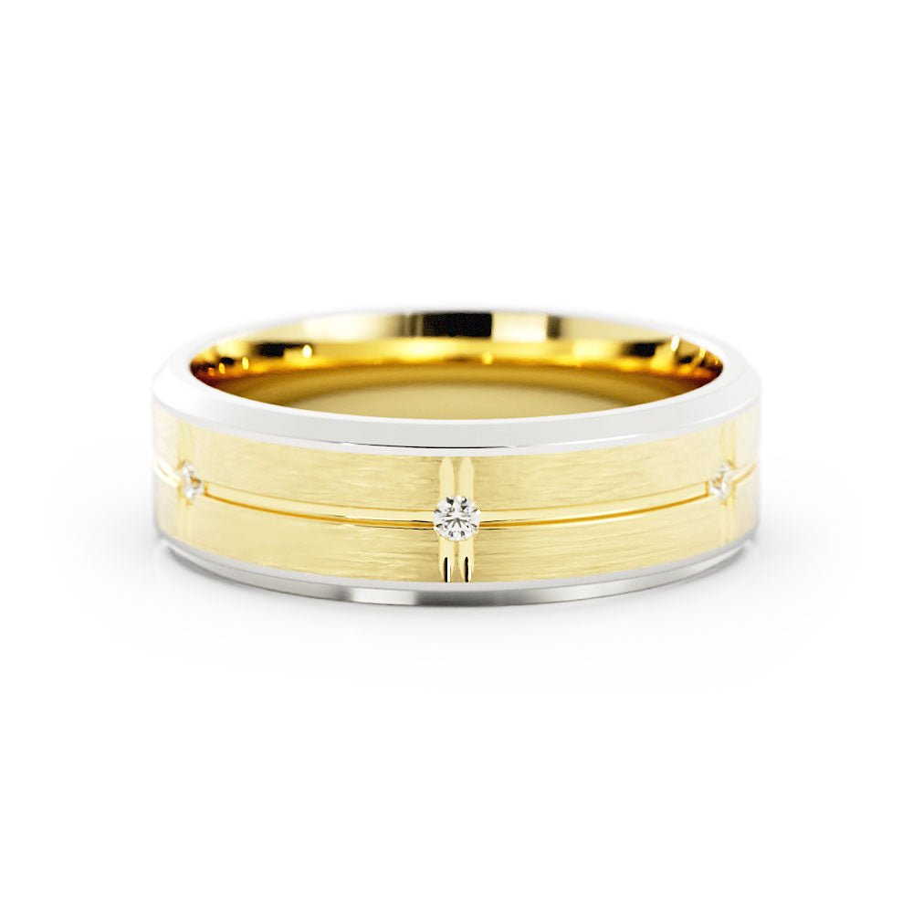 Two-Tone 10K White/Yellow Gold Round Evenly Spaced Six Lab Grown Diamond Wedding Band