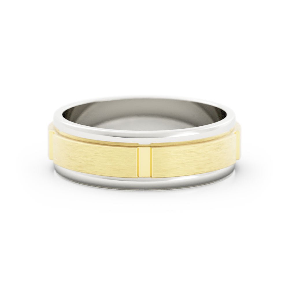 Two-Tone 10K White/Yellow Gold Satin Vertical Groove 6mm Wedding Band