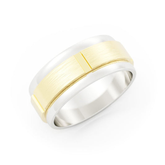 Two-Tone 10K White/Yellow Gold Satin Vertical Groove 8mm Wedding Band