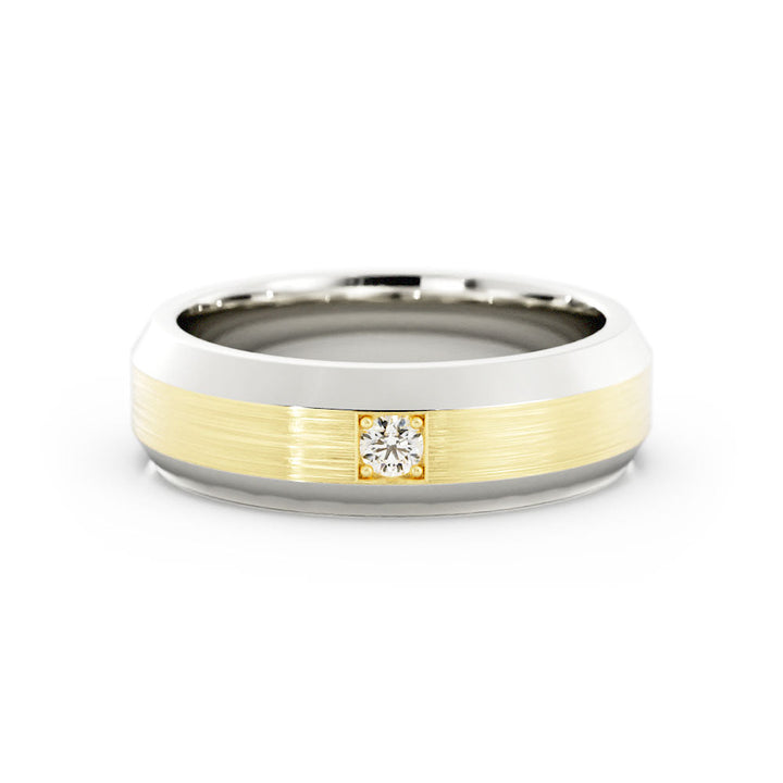 Two-Tone 10K White/Yellow Gold Round with Lab Grown Diamond Wedding Band