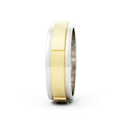 Two-Tone 10K White/Yellow Gold Satin Vertical Groove 6mm Wedding Band