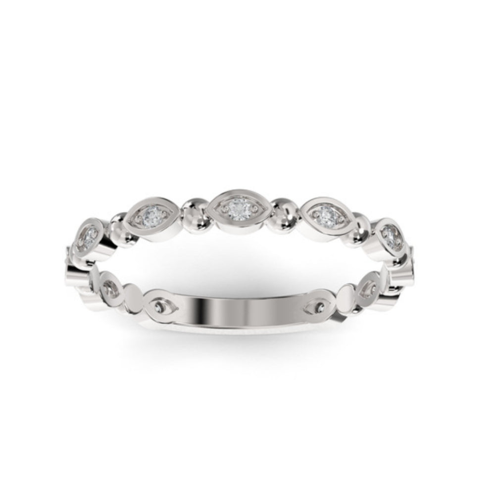 10K White Gold Round Bead and Eyelet Lab Grown Diamond Wedding Band