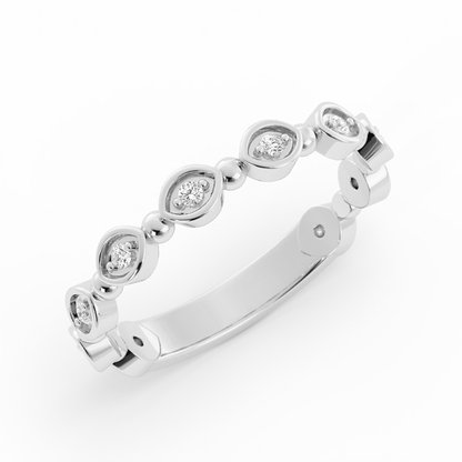 10K White Gold Round Bead and Eyelet Natural Diamond Wedding Band