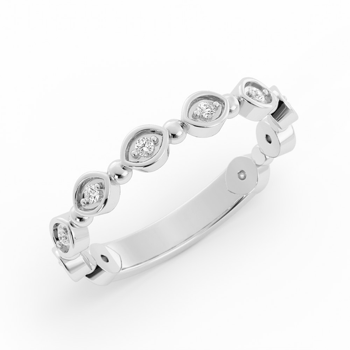10K White Gold Round Bead and Eyelet Natural Diamond Wedding Band