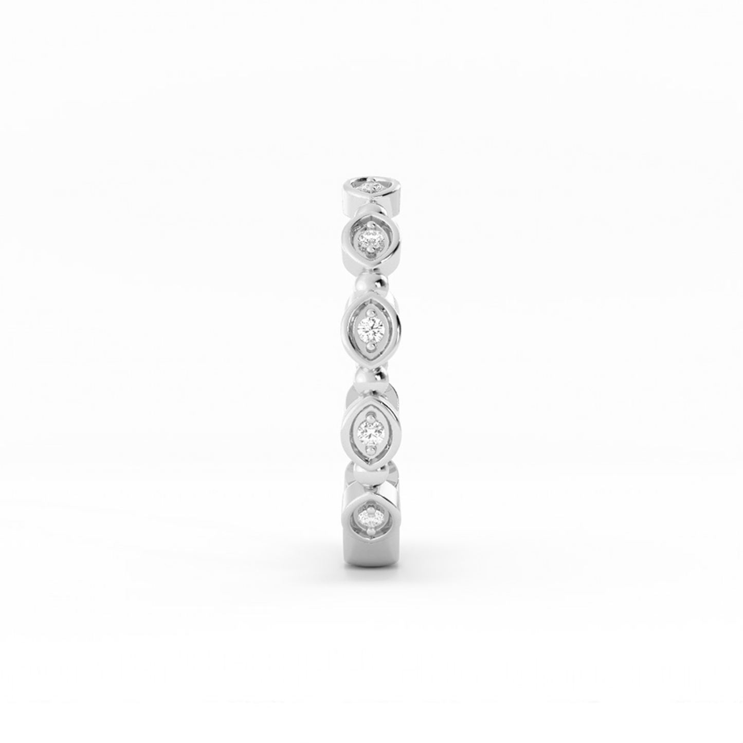 10K White Gold Round Bead and Eyelet Natural Diamond Wedding Band