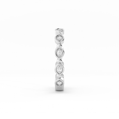 10K White Gold Round Bead and Eyelet Natural Diamond Wedding Band