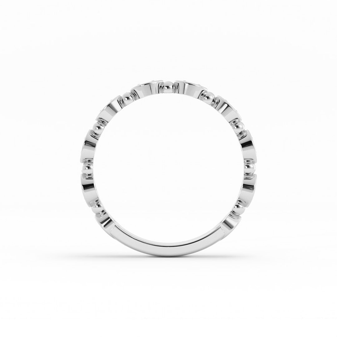 10K White Gold Round Bead and Eyelet Natural Diamond Wedding Band