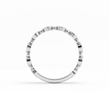 10K White Gold Round Bead and Eyelet Natural Diamond Wedding Band