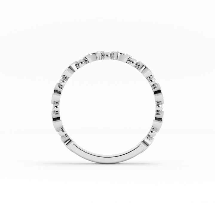 10K White Gold Round Bead and Eyelet Natural Diamond Wedding Band