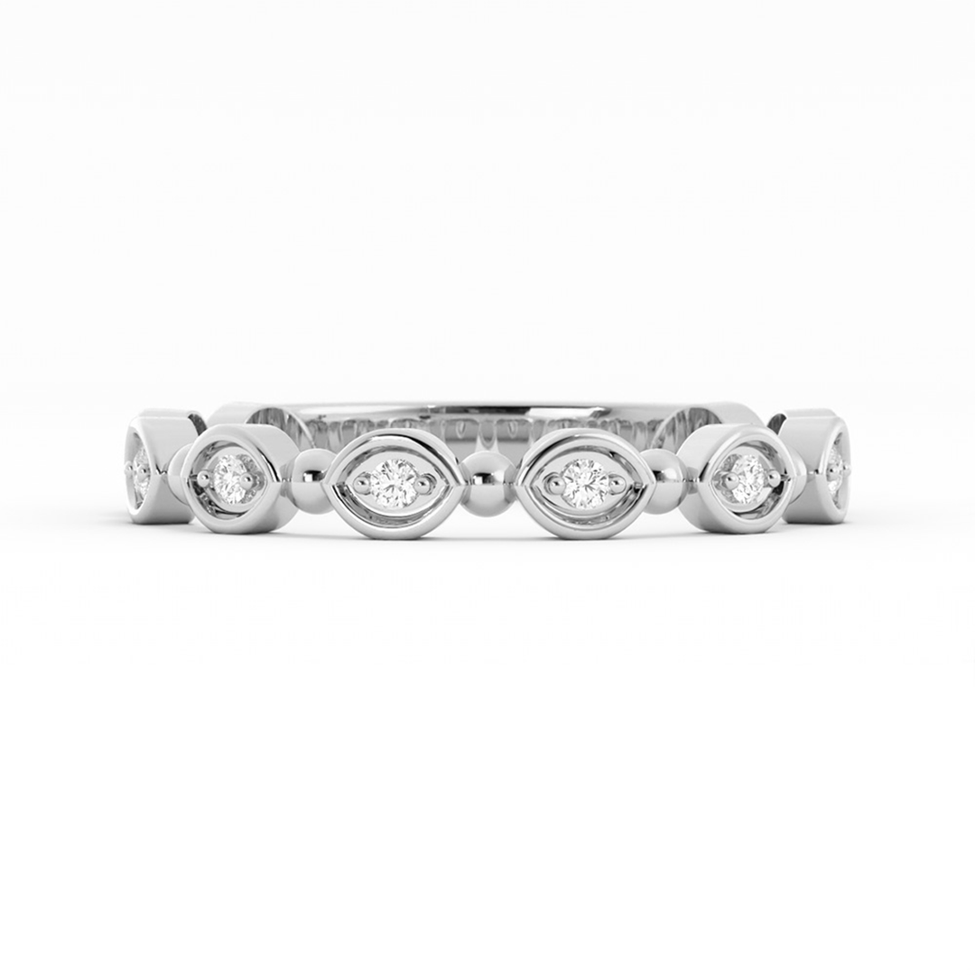 10K White Gold Round Bead and Eyelet Natural Diamond Wedding Band