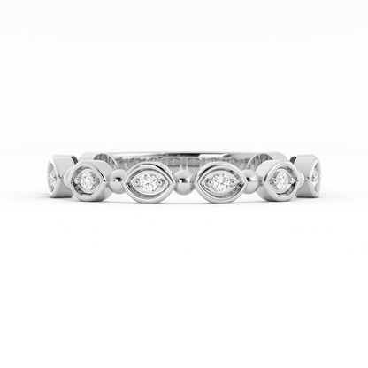 10K White Gold Round Bead and Eyelet Natural Diamond Wedding Band