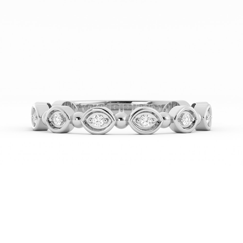 10K White Gold Round Bead and Eyelet Natural Diamond Wedding Band