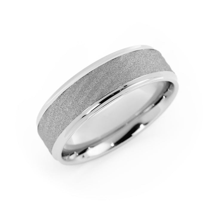 10K White Gold Rugged Sandblast Diagonal Cut Pattern 6mm Wedding Band