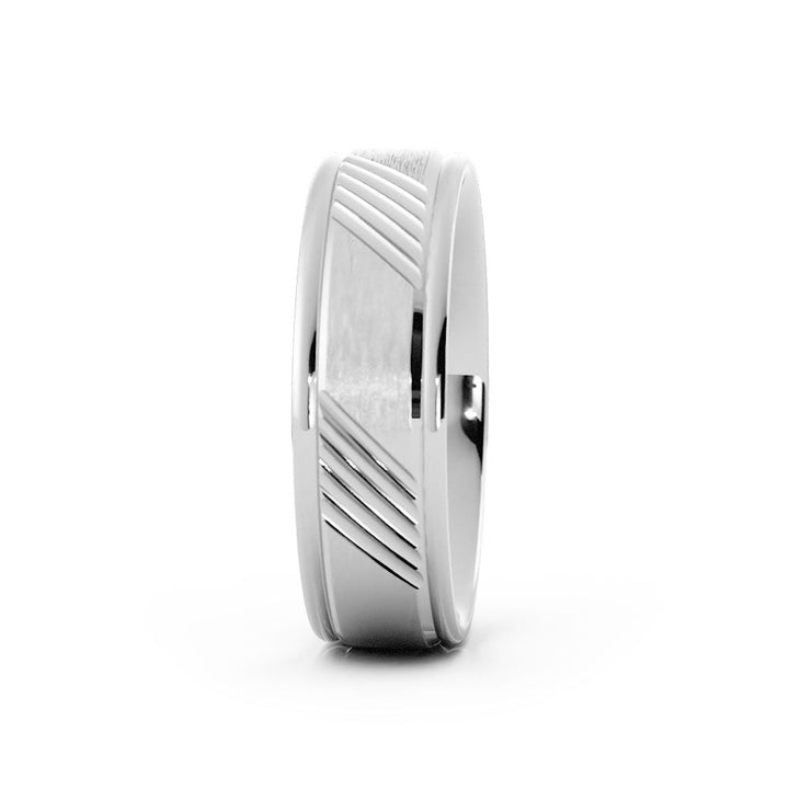 10K White Gold Satin Diagonal Groove 6mm Wedding Band