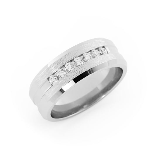 10K White Gold Round Lab Grown Diamond with Center Groove Wedding Band