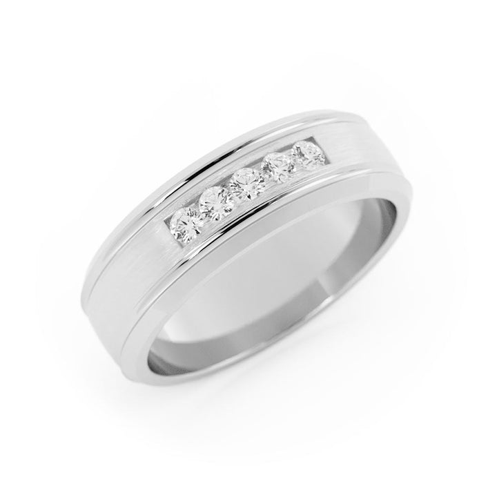 10K White Gold Round Lab Grown Diamond with Double Groove Wedding Band