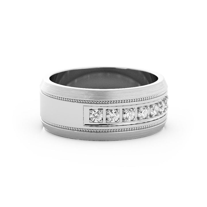 10K White Gold Round Lab Grown Diamond with Milgrain Wedding Band