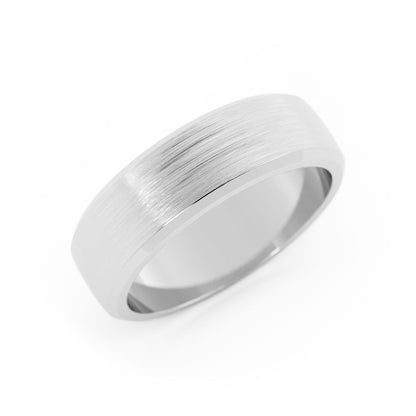 10K White Gold Satin Domed with Beveled Edge 6mm Wedding Band