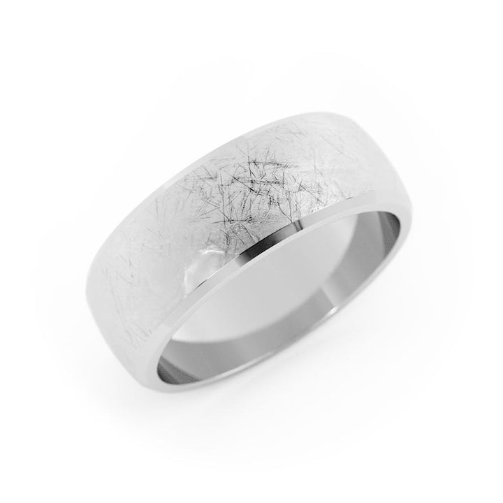 10K White Gold Scratch Domed with Slanted Edge 7mm Wedding Band