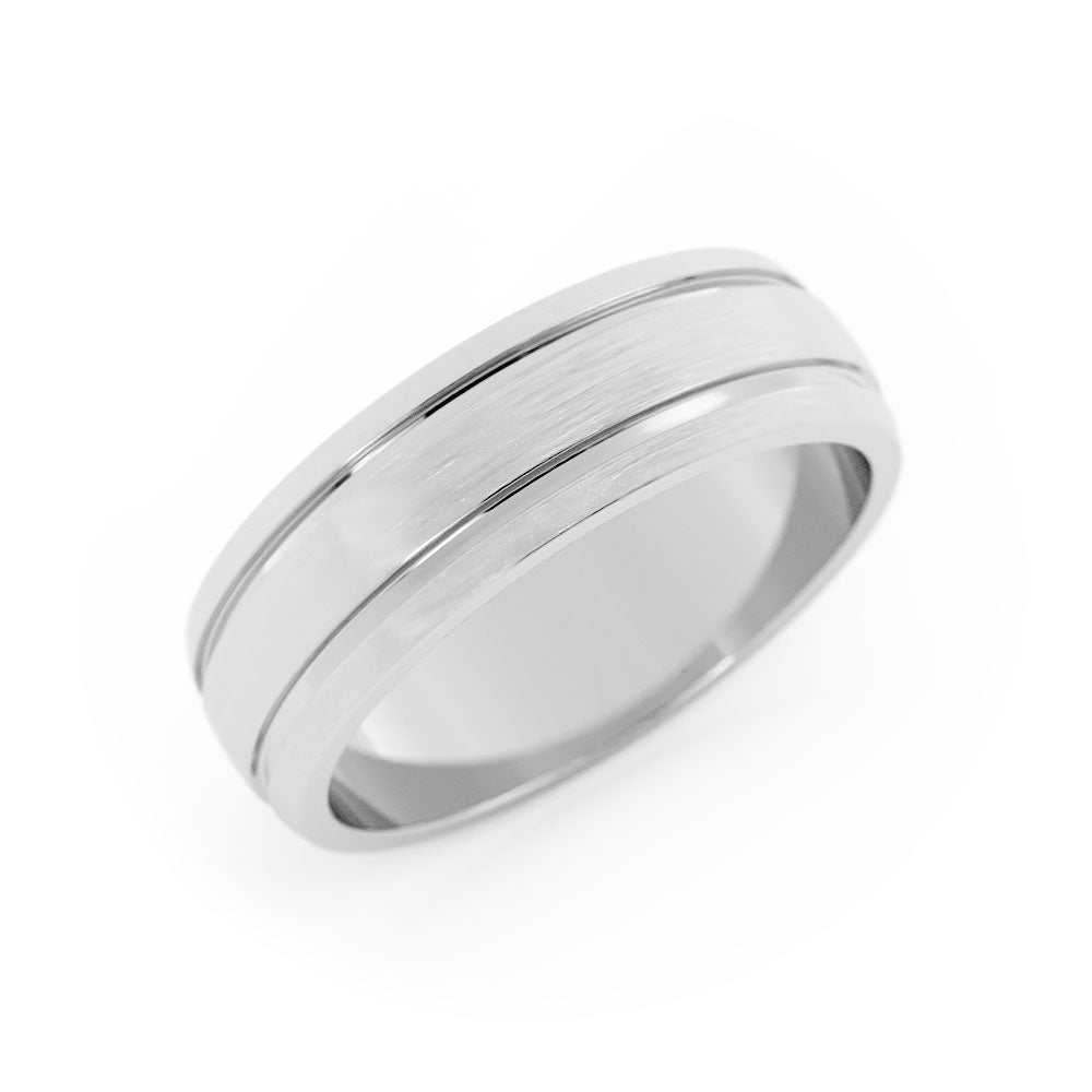 10K White Gold Satin Double Outside Groove 6mm Wedding Band