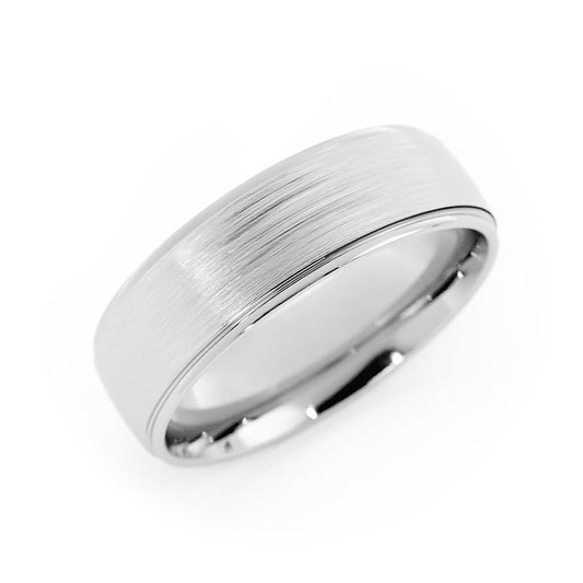 10K White Gold Satin Elevated Center 6mm Wedding Band