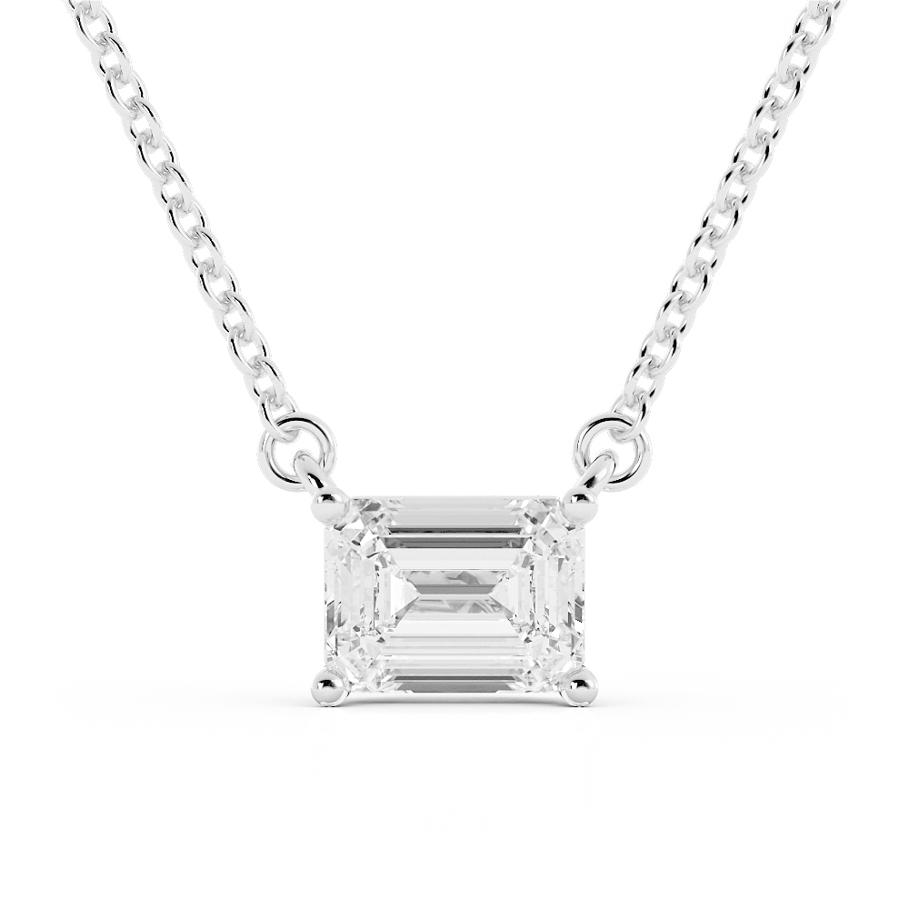 1.75ct Moissanite Classic Emerald Cut Solitaire 10K White Gold Necklace