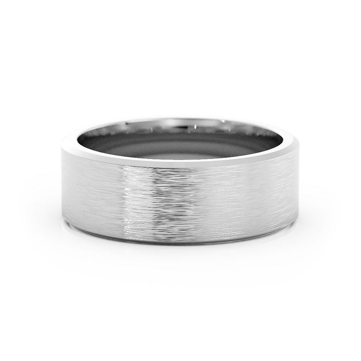 10K White Gold Satin Flat with Slanted Edge 7mm Wedding Band