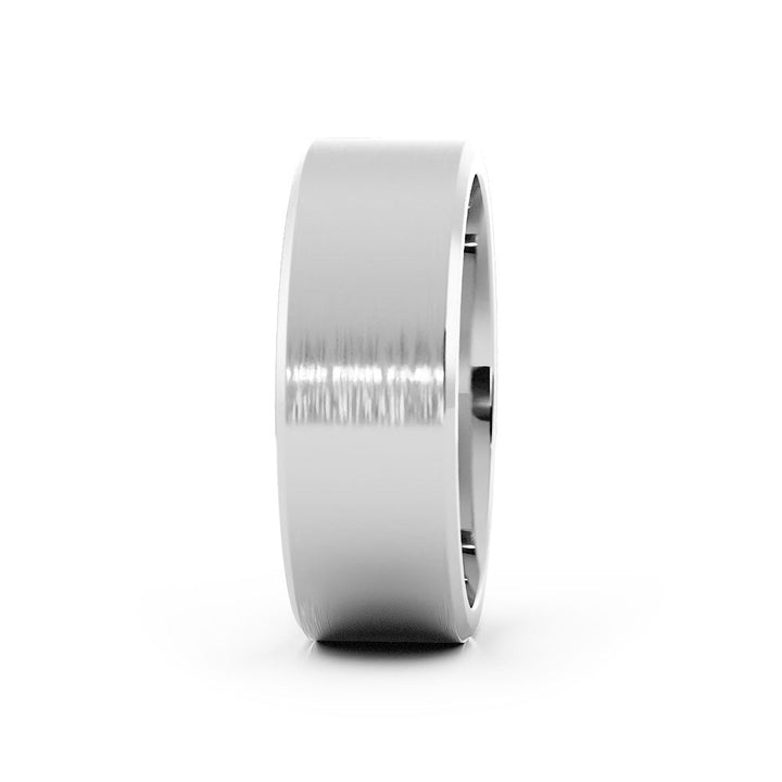 10K White Gold Satin Flat with Slanted Edge 7mm Wedding Band