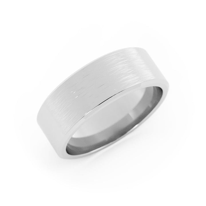 10K White Gold Satin Flat with Slanted Edge 7mm Wedding Band
