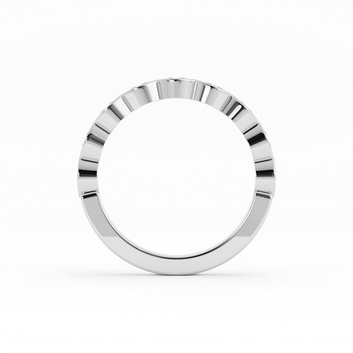 10K White Gold Round Half Shank Eyelet Paired Stone Lab Grown Diamond Wedding Band